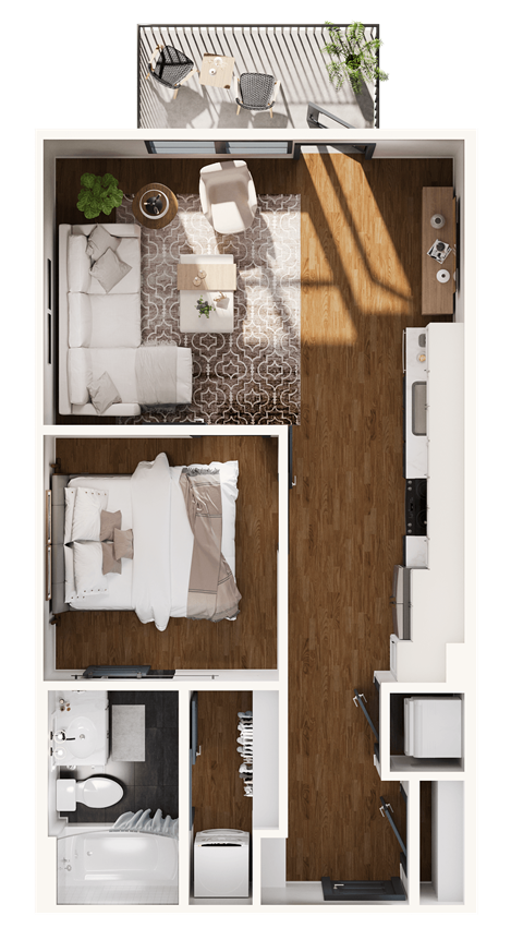 Floor plan for studio, 1 bath, 558 sqft